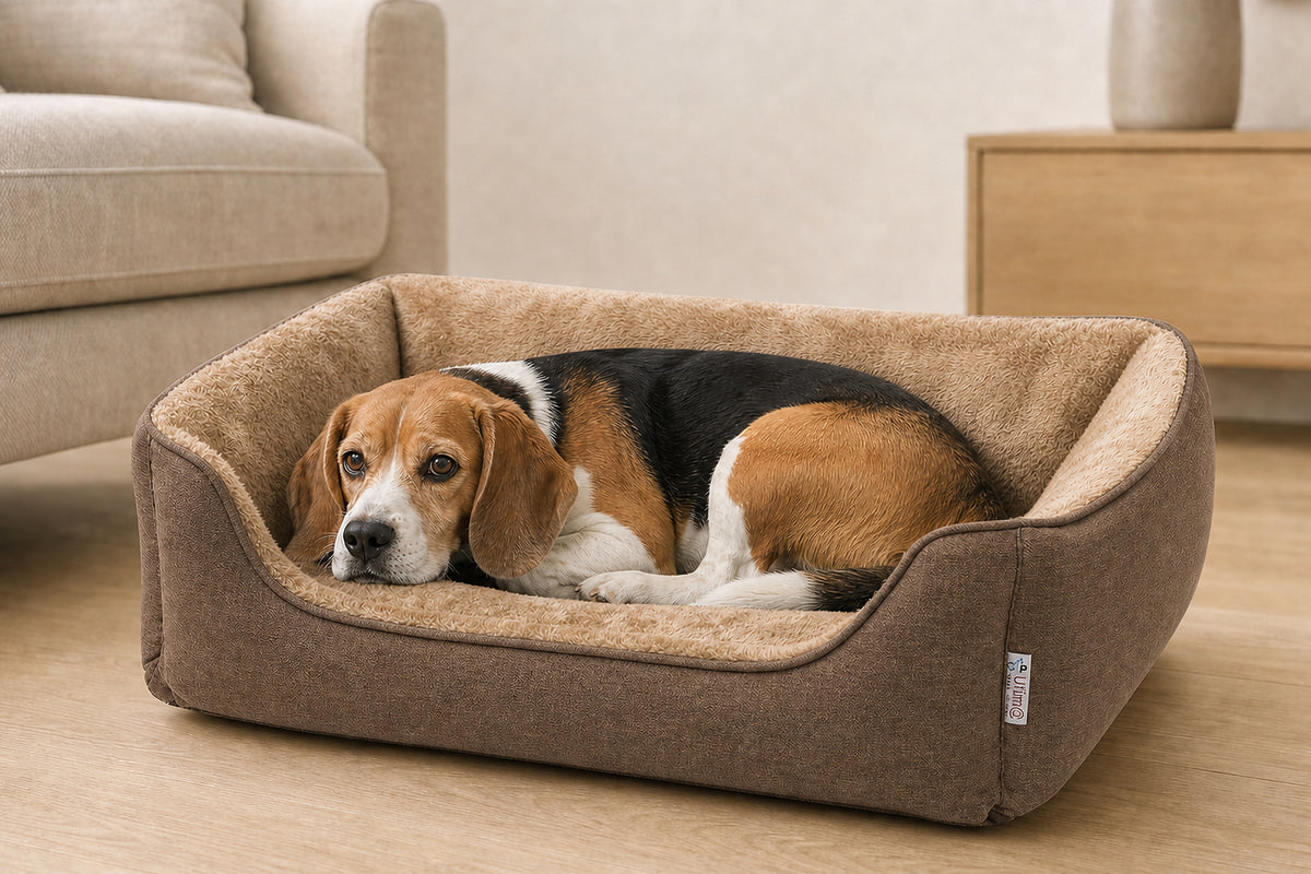 Loyal & Grey Orthopaedic Bolster Dog Bed, Beige, lifestyle photo